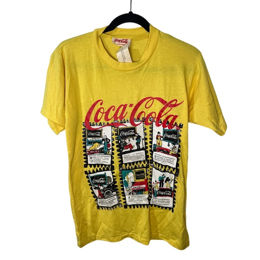 Vintage 80's Coca Cola Yellow Graphic T Shirt‎ Men's Medium